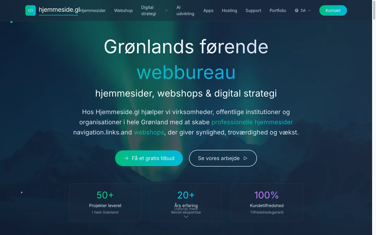 Skærmbillede af Hjemmeside.gl — Grønlands førende webbureau