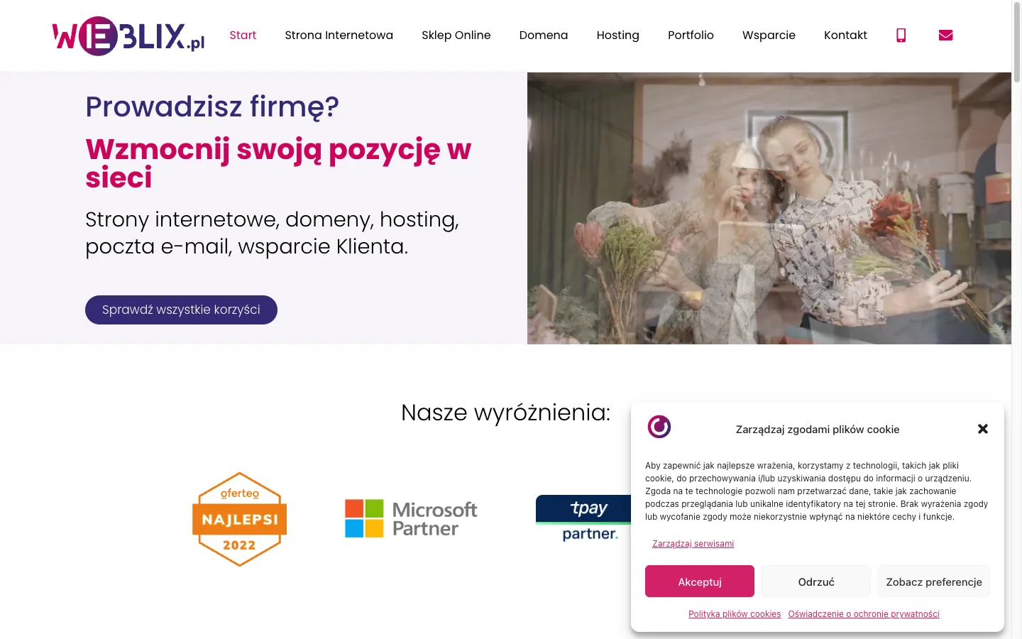 Skærmbillede af Weblix.pl — komplette digitale løsninger til polske SMB'er